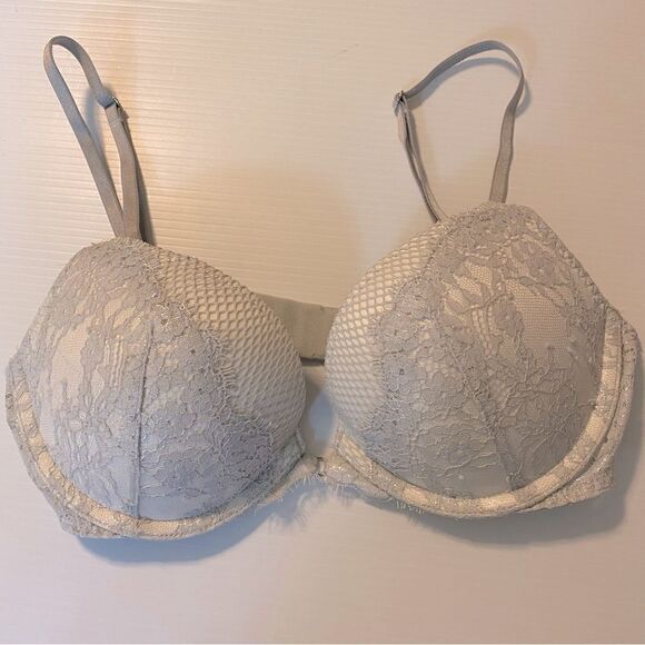 Victoria's Secret Very Sexy gray lace mesh netting Padded Push Up Bra Size 32C - Picture 1 of 10